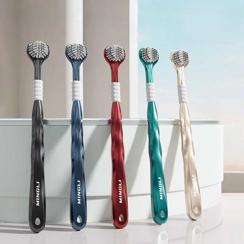 360-degree three-sided toothbrush adult soft hair three-head interdental tongue coating Cleaning high-end home Manual toothbrush