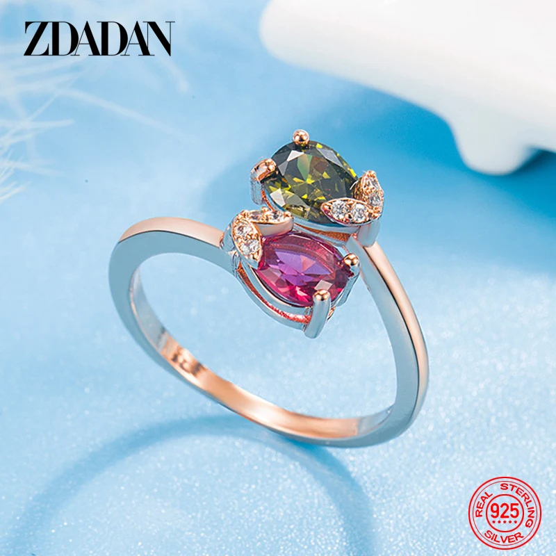 

ZDADAN 925 Sterling Silver Rose Gold Rings For Women Fashion Wedding Jewelry