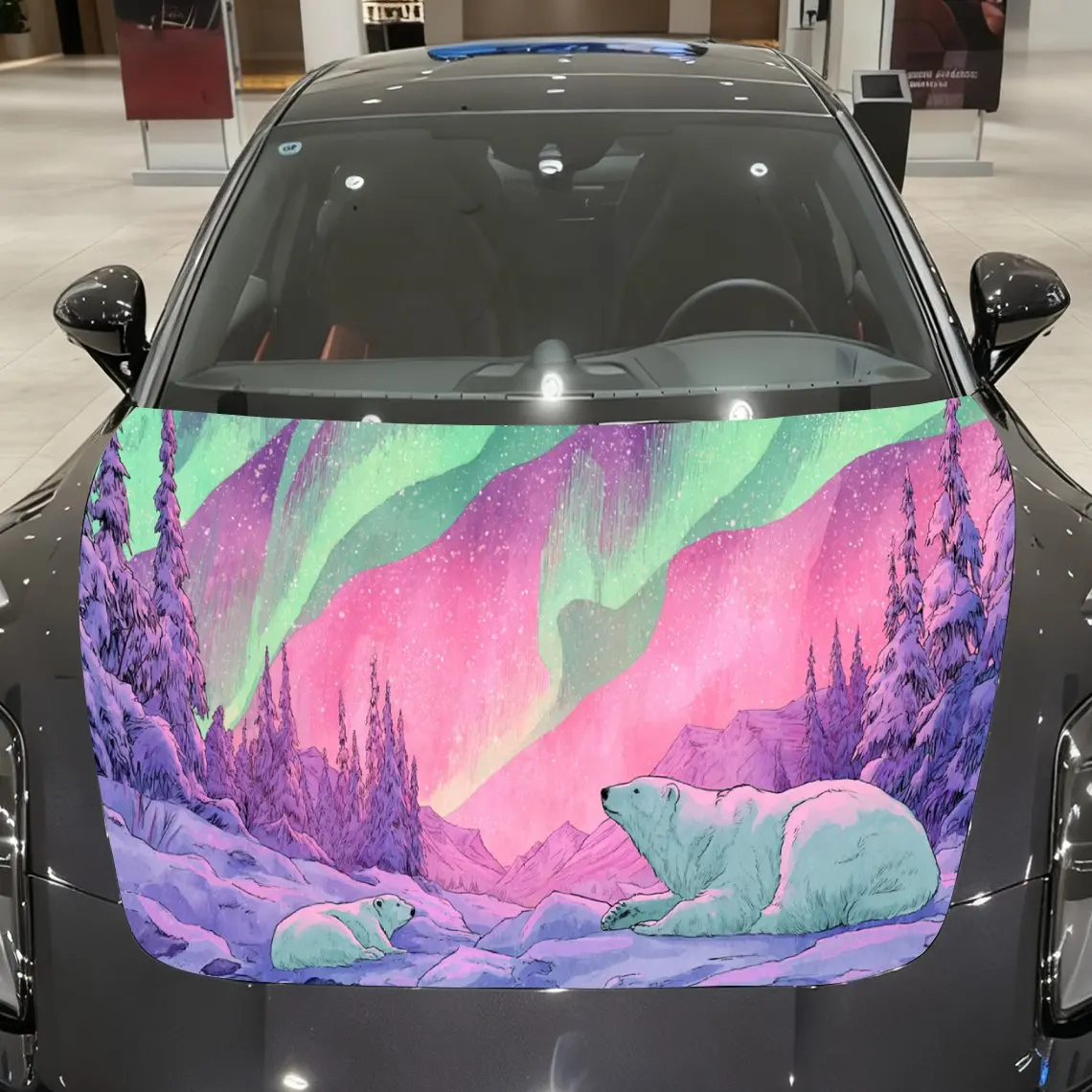 

Aurora Polar Bear Auto Cover Sticker, Waterproof and Self-adhesive Auto Hood Decal, Auto Vinyl Wraps, Cool Car Exterior Decal, H