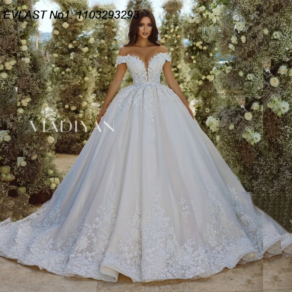 

Свадебное платье EVLAST 2026, фасон А-силуэт, с вырезом «сердечко», цветочным кружевом, аппликациями и бисером, роскошное свадебное платье, модель TBD118