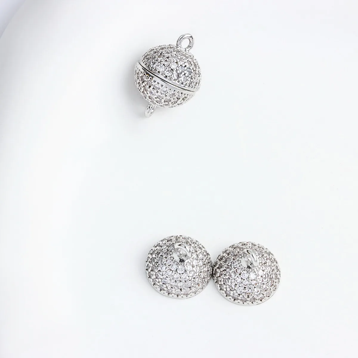 14K Gold-plated Full Diamond 12mm Round Spherical Magnetic Buckle Bracelet Necklace Ending Magnet Buckle DIY Accessories