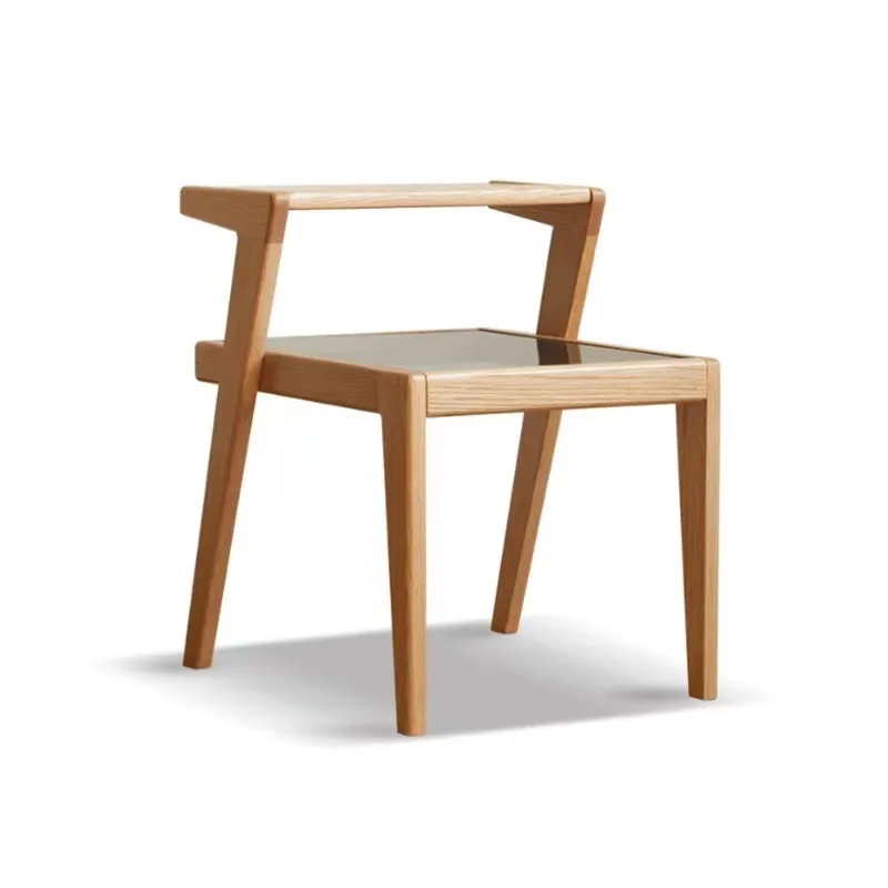 

Solid wood bedside table, Japanese all-oak edge table, glass storage table