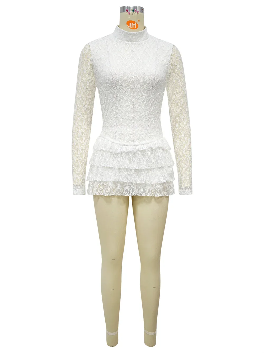 섹시한 백리스 롬퍼 여성 자카드 솔리드 긴 소매 티어드 밑단 하이 스트레치 미드나잇 파티 클럽 시크 플레이수트