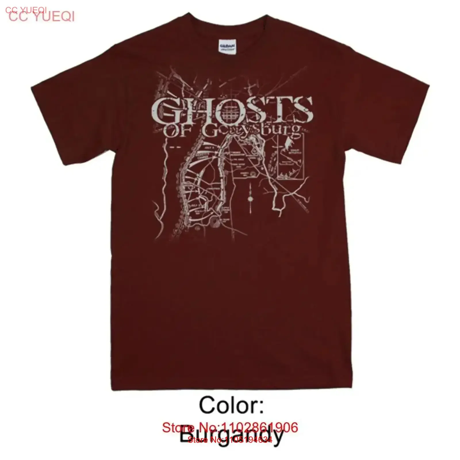 تي شيرت Ghost of Gettysburg Map تي شيرت عتيق برسومات مغسولة كاجوال ممتد قليلاً مصمم ملابس علوية للارتداء اليومي #1