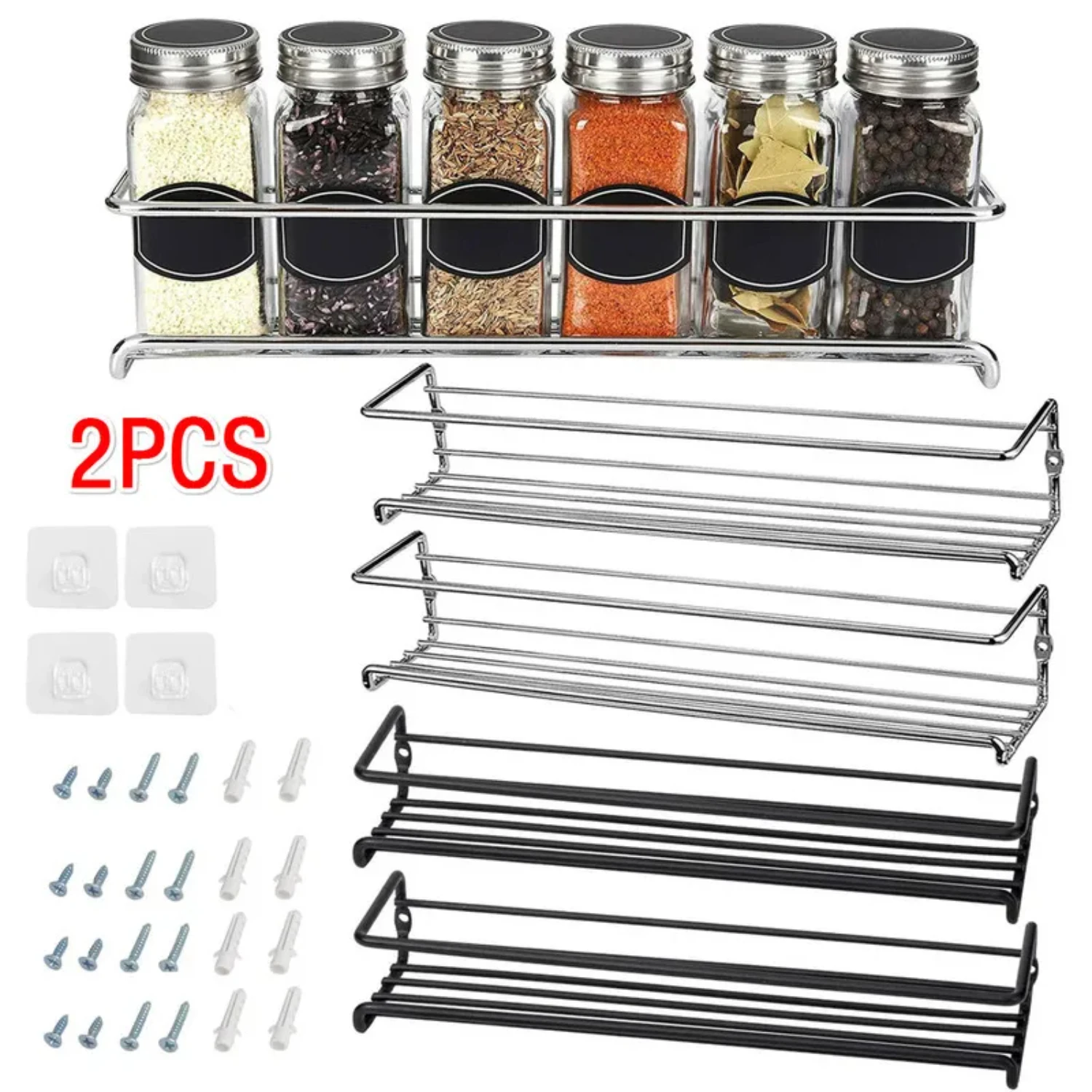 

2PCS Wall-Mount Shelf Organizer Single Layer Seasoning Hanging Spice Storage Rack for Home Restaurant Kitchen Bathroom