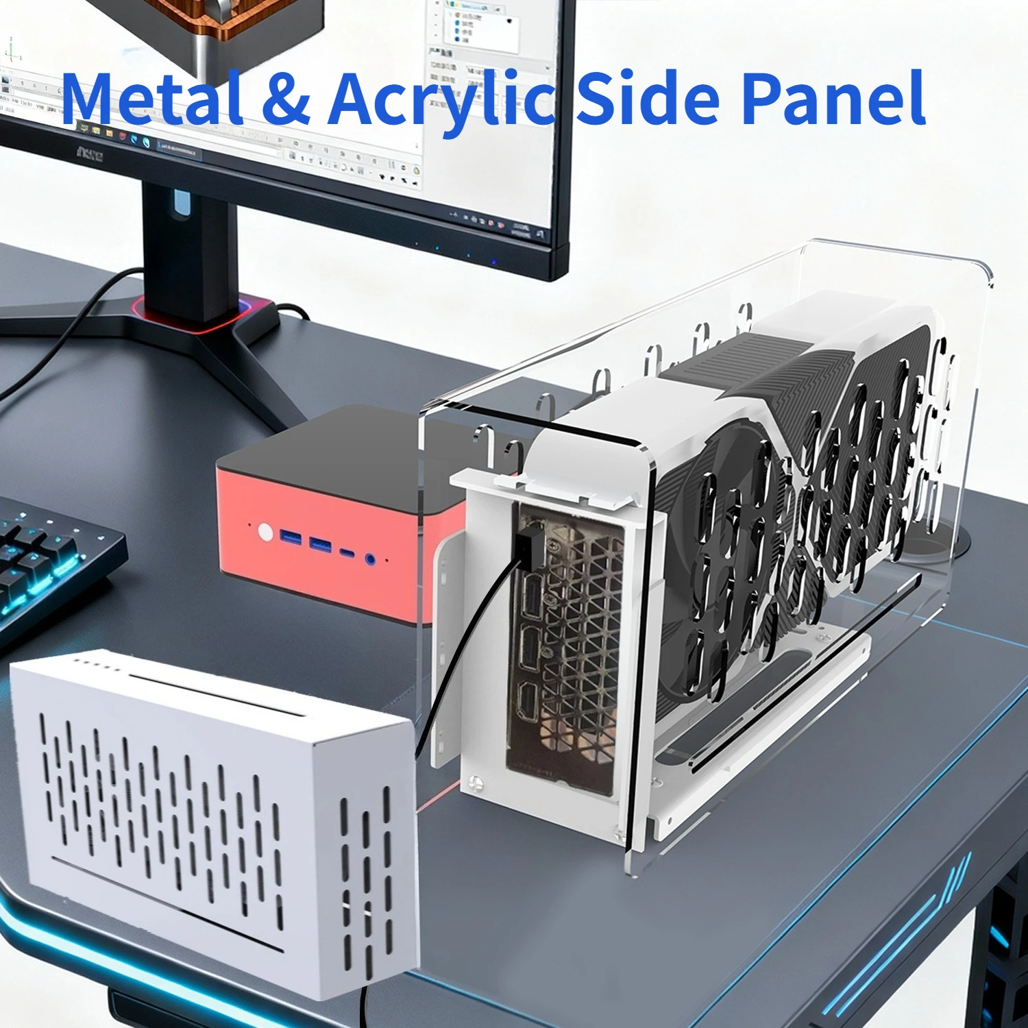 Laptop eGPU CASE External Graphics Card Bracket+Acrylic Side Panel Portable External GPU Enclosure for Laptop&Handheld Gaming PC