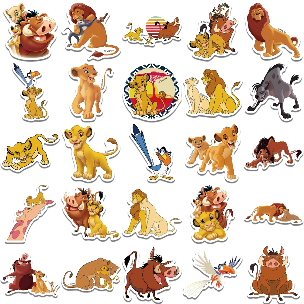 Disney-pegatinas del Rey León para niños, 50 piezas, película de dibujos animados, estética para portátil, monopatín, teléfono, coche, Anime, Simba,