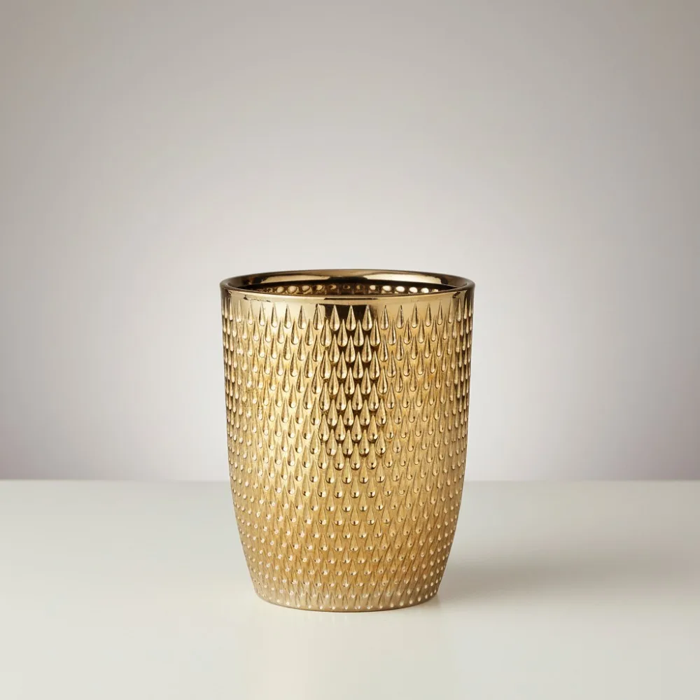 

Modern Golden Ceramic Trash Can, 2.5 Gallon Small Wastebasket for Bathroom Kitchen Office Dorm