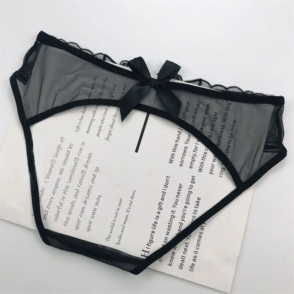 

Low Waist Bowknot Lace Hollow Briefs Thin Leaf Flower Mesh Transparent Panties Open Cotton Crotch Female Lingerie