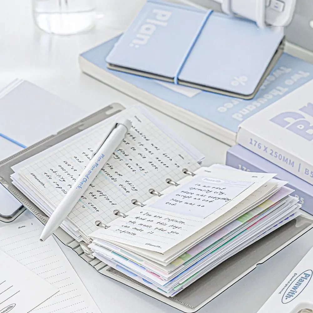 Practical 44 Sheets Mini Pocket Notebook 6 Ring Loose Leaf Mini Portable Handbook White Blue Waterproof Cover Diary Book Office