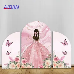 AIBIIN Arch Backdrop Cover Pink Girl Birthday Party Decor Butterfly Floral Princess Portrait Photography Background Cake Smash