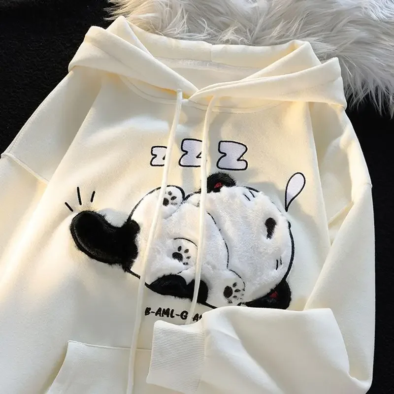 

Cute hooded sweatshirt for women autumn and winter popular plush embroidered couple Korean style student niche jacket hoodies