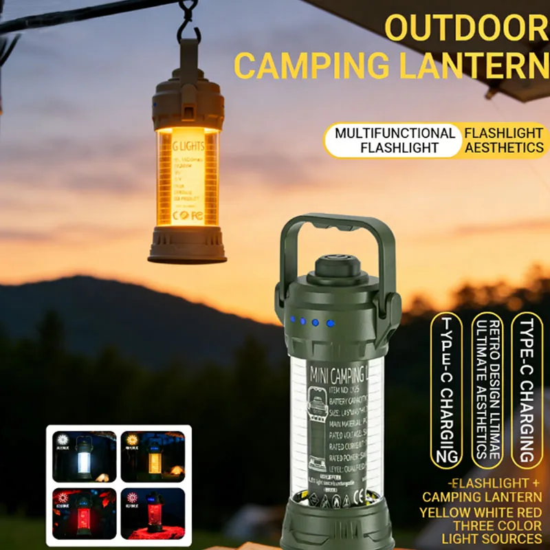 

Outdoor Tent Night Light LED Camping Lantern Flashlight Rechargeable Bright Portable Light 6 Lighting Modes Waterproof with Hook