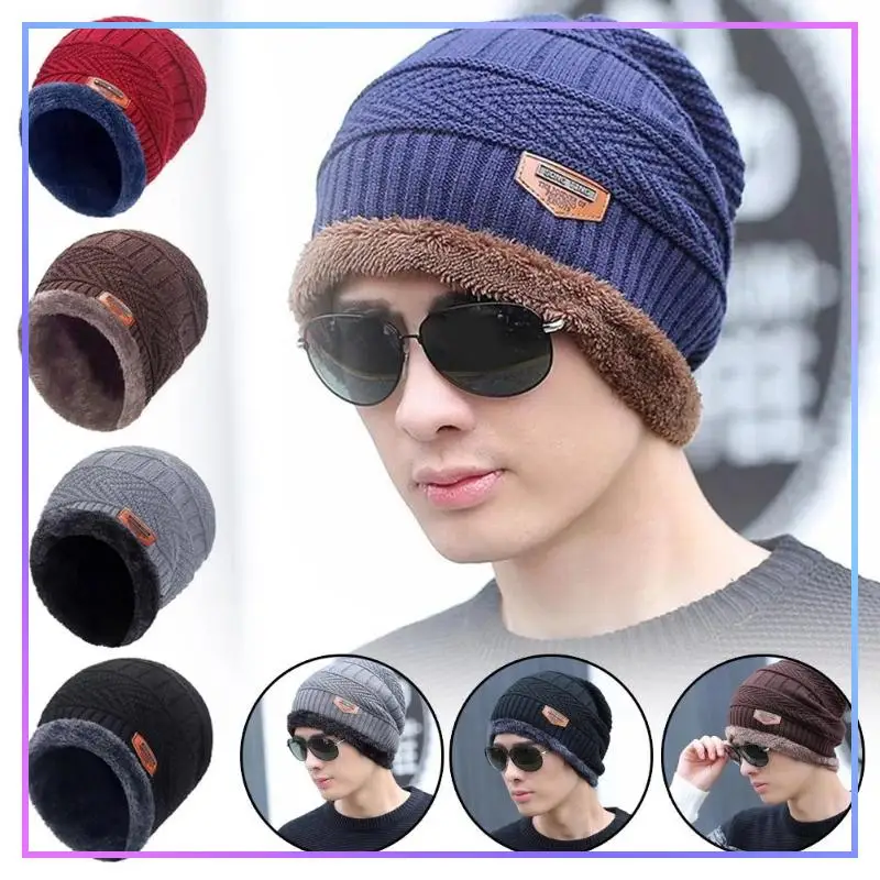 Topi kupluk rajut leher wol tebal wanita, topi Beanie musim dingin untuk pria dan wanita