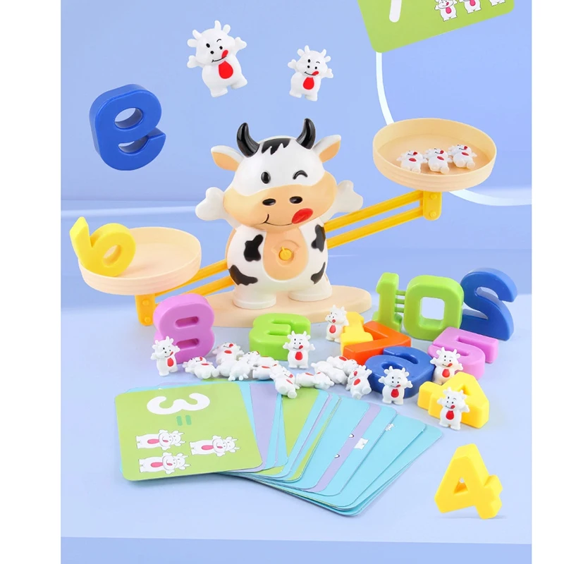 Math Match Toy Cow Balancing Scale Preschool Number Balance Toys Baby Educational Learning Board Game Gift