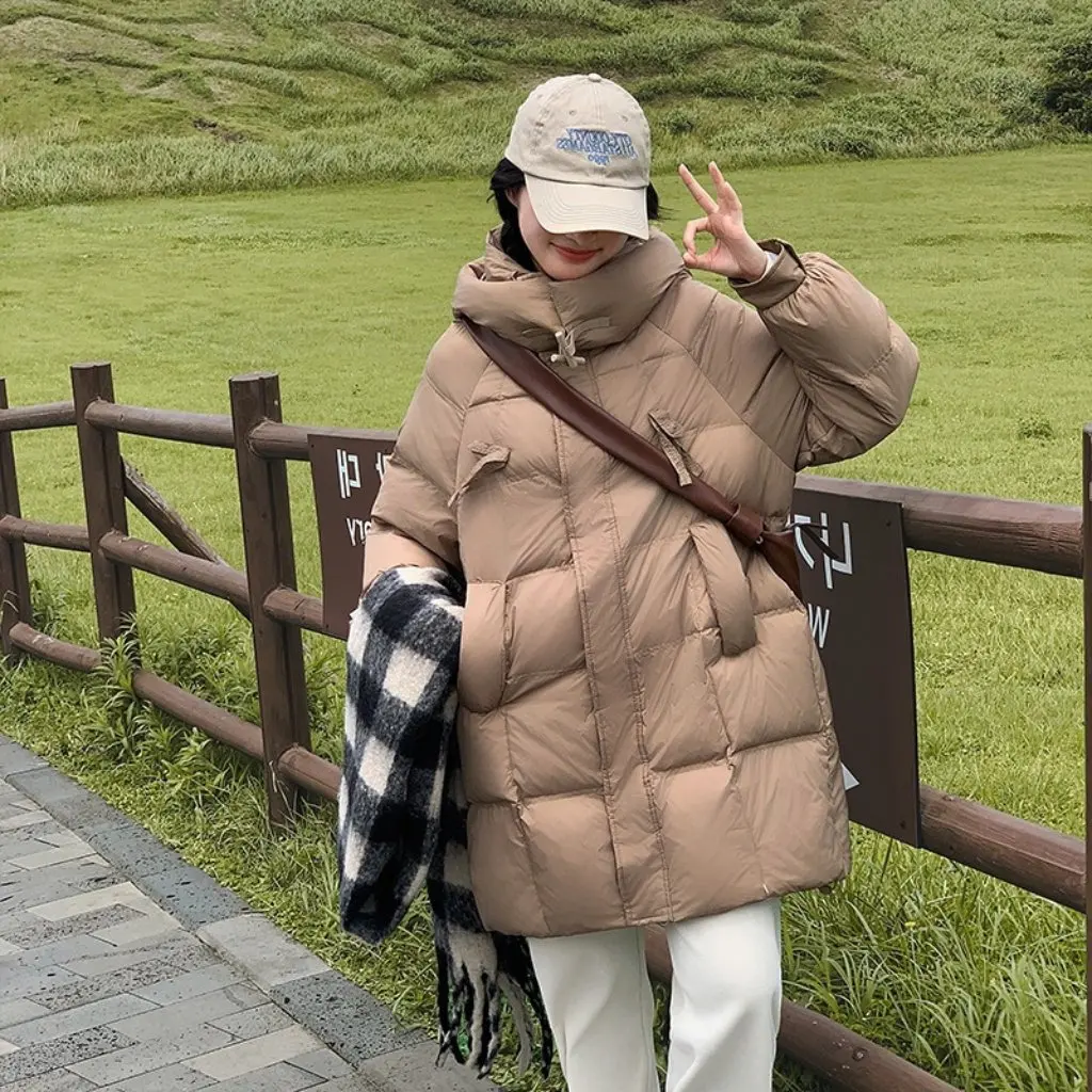 

Женская пуховая куртка в корейском стиле с хлопковой подкладкой, новое свободное универсальное длинное стеганое хлопковое пальто с капюшоном Real Shot