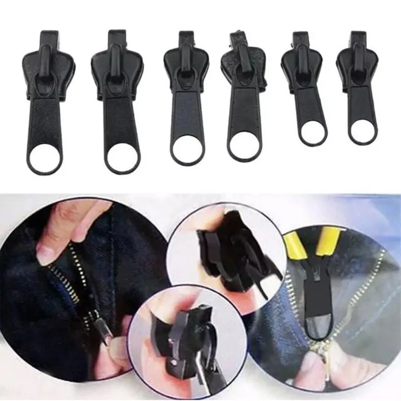 6-teiliges schwarzes Universal-Reparaturset für Instant Fix, Ersatz-Reißverschlussschieber für Zähne, Design, Kunst, Handwerk und Nähen