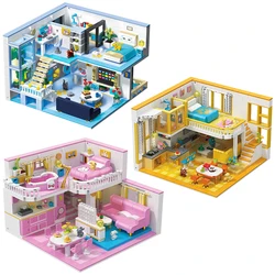 Creative Bedroom Architecture Building Blocks City Friends Play House Set Apartment Kitchen Model Micro Bricks Toy For Girl Gift