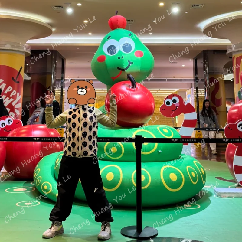 

4m inflatale snake green cartoon snake baby red apple shopping mall new year lucky animal decoration