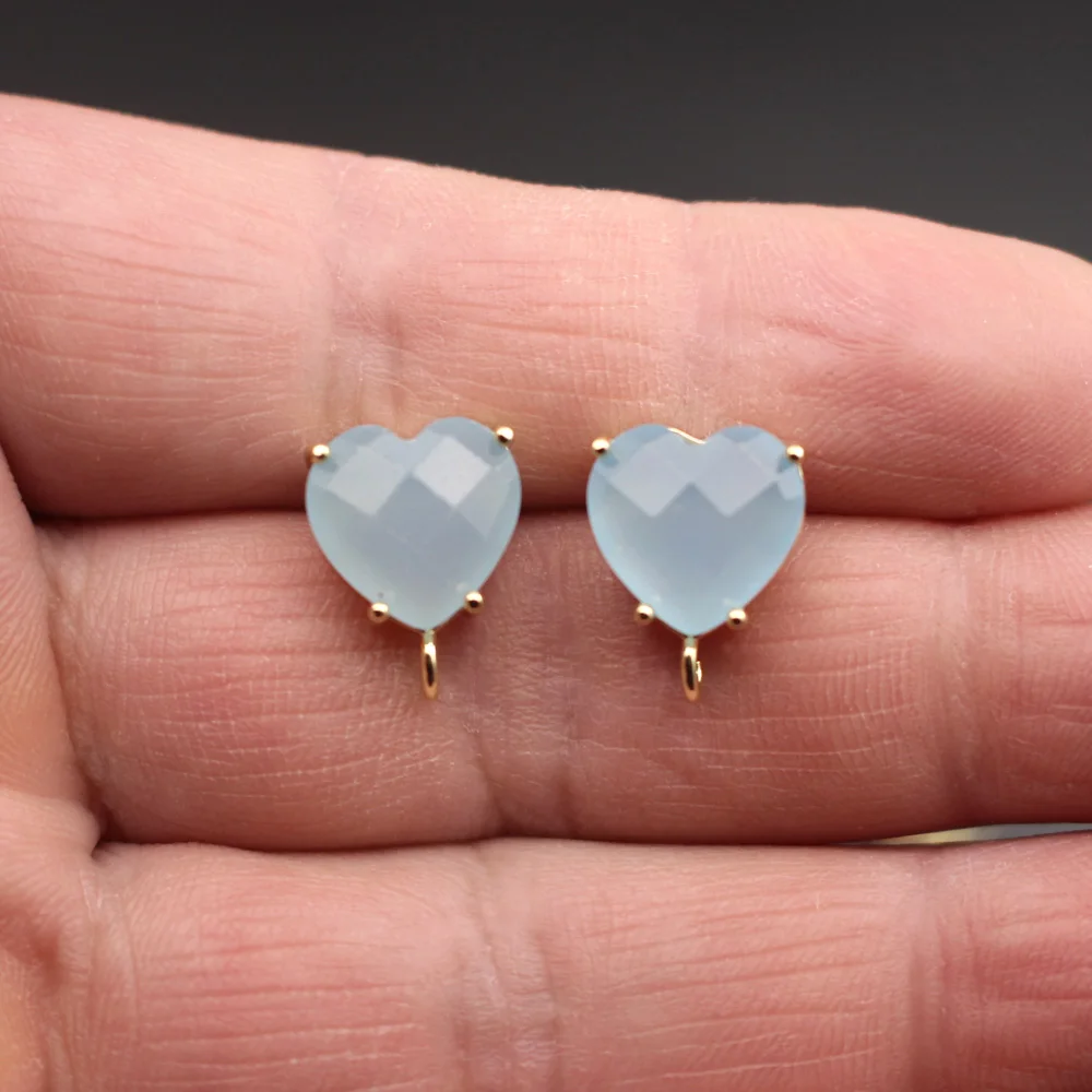 6pair Heart Shape Red Blue Stone Earrings Loop Connector Settings DIY for Women Bridal Hanging on Baroque Pearls Earrings Making