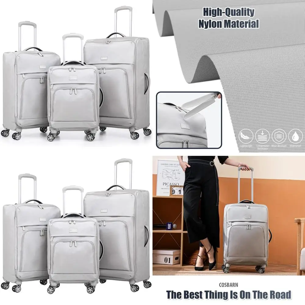 

3-Piece Softshell Luggage Set - Lightweight, Durable with 360° Spinners & Telescoping Handle for Travel (20/24/28)