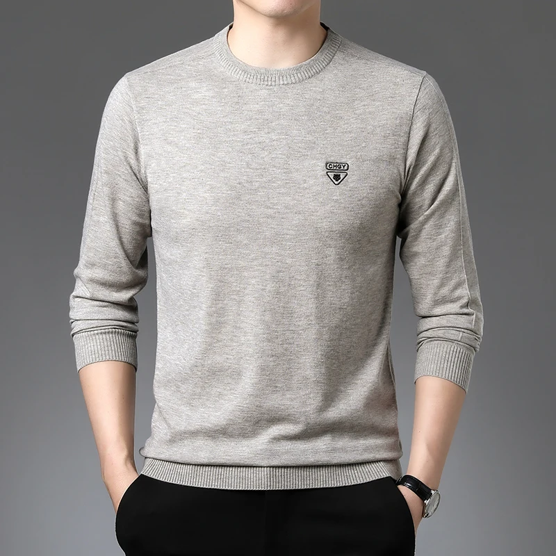 Sweater pria, baju hangat Pullover Bisnis kasual leher hati pakaian pria