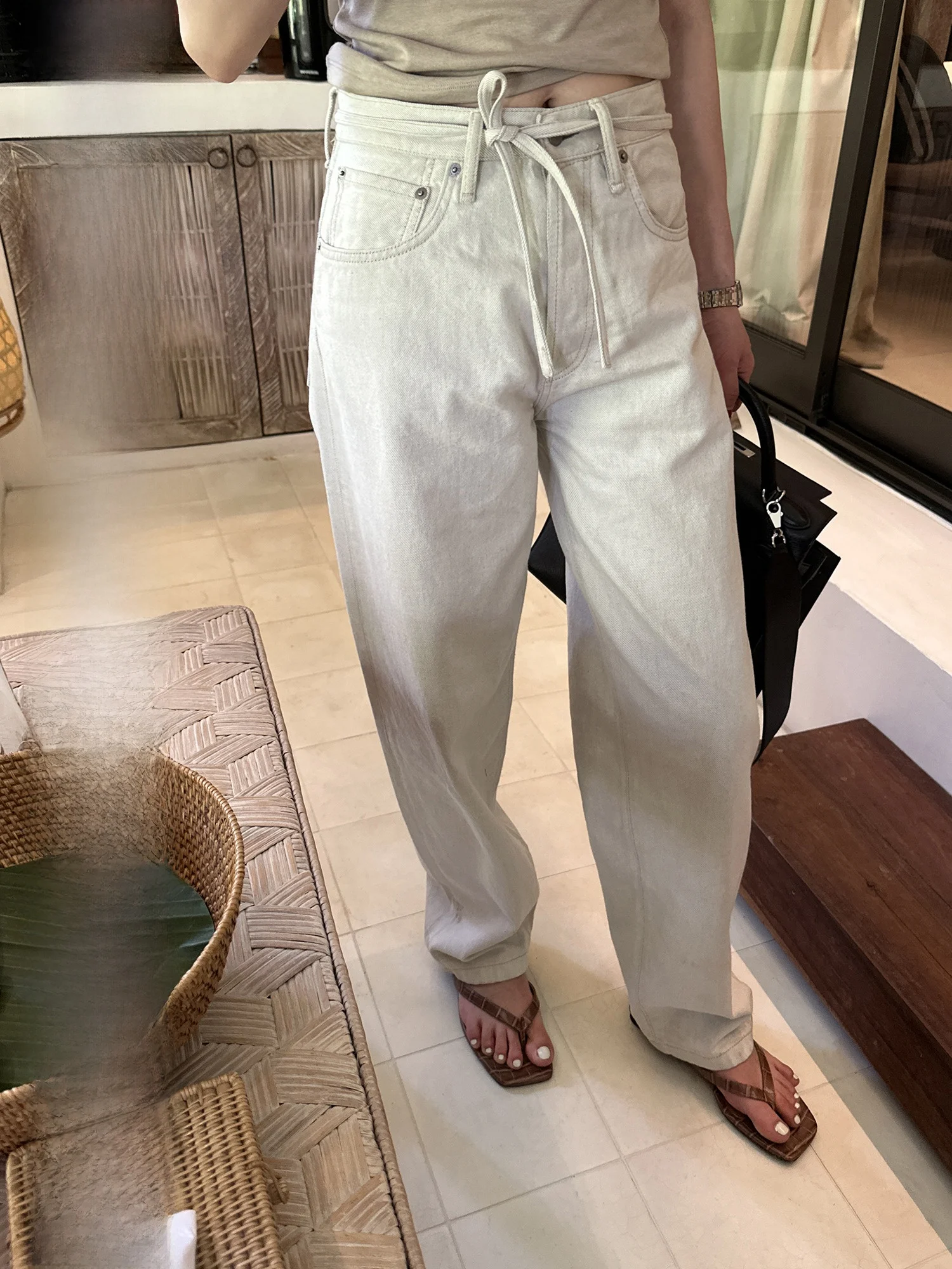 

Белые повседневные свободные широкие джинсы, женские прямые джинсы с поясом и высокой талией, весенние новые джинсовые брюки Sle Le Alfaionline