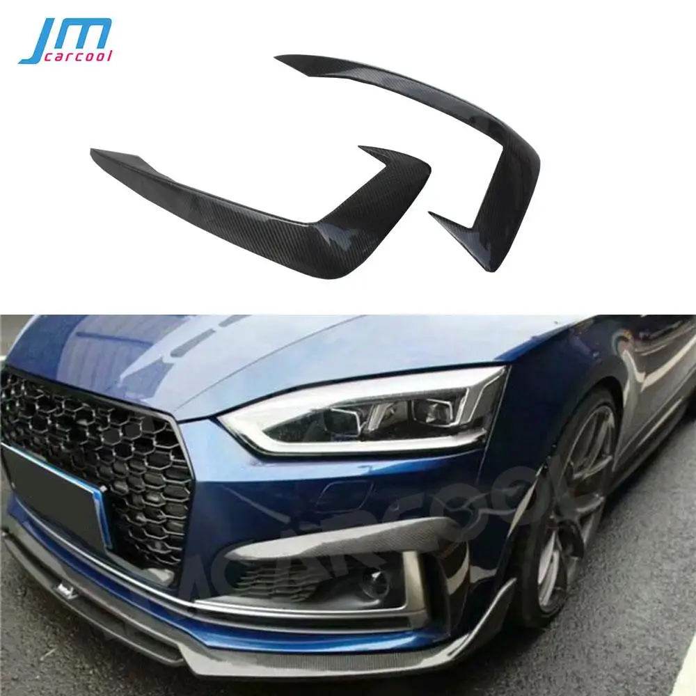 

JMCARCOOL Carbon Fiber Front Bumper Fog Lamp Fins Vent Frame Trims Strips For Audi A5 S5 2017 2018 2019 FRP Car Accessories