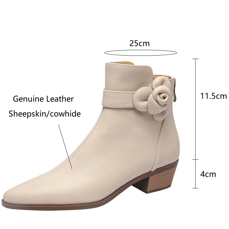 2023 Autumn Genuine Leather Women Boots Pointed Toe Chunky Heel Boots for Women Fashion Ankle Boots Winter Boots Zapatos Mujer