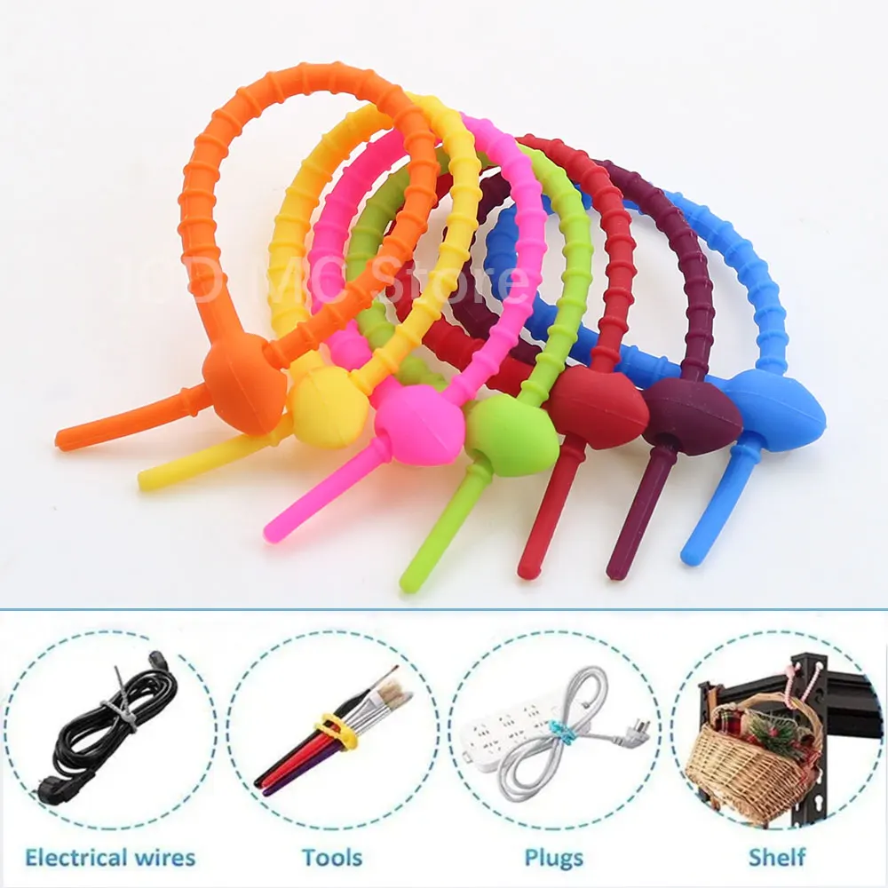 

Silicone Reusable Cable Wire Organizer Winder Storage Holder Bag Ties Cord Bag Clip Food Saver Earphone Line Tidy Clips