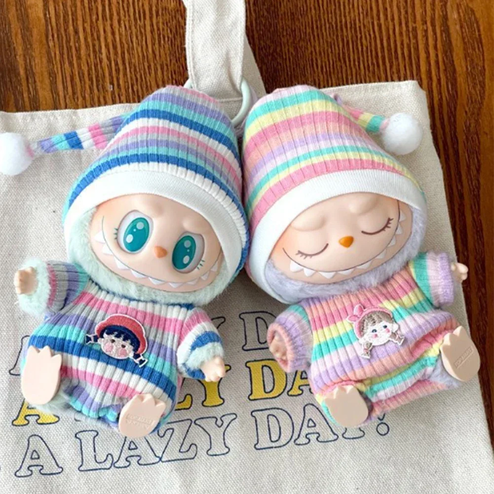 17cm Mini Plush Doll'S Clothes Outfit Accessories For Korea Kpop Labubu Idol Sitting Party V1 V2 Autumn onesie hat set Clothing