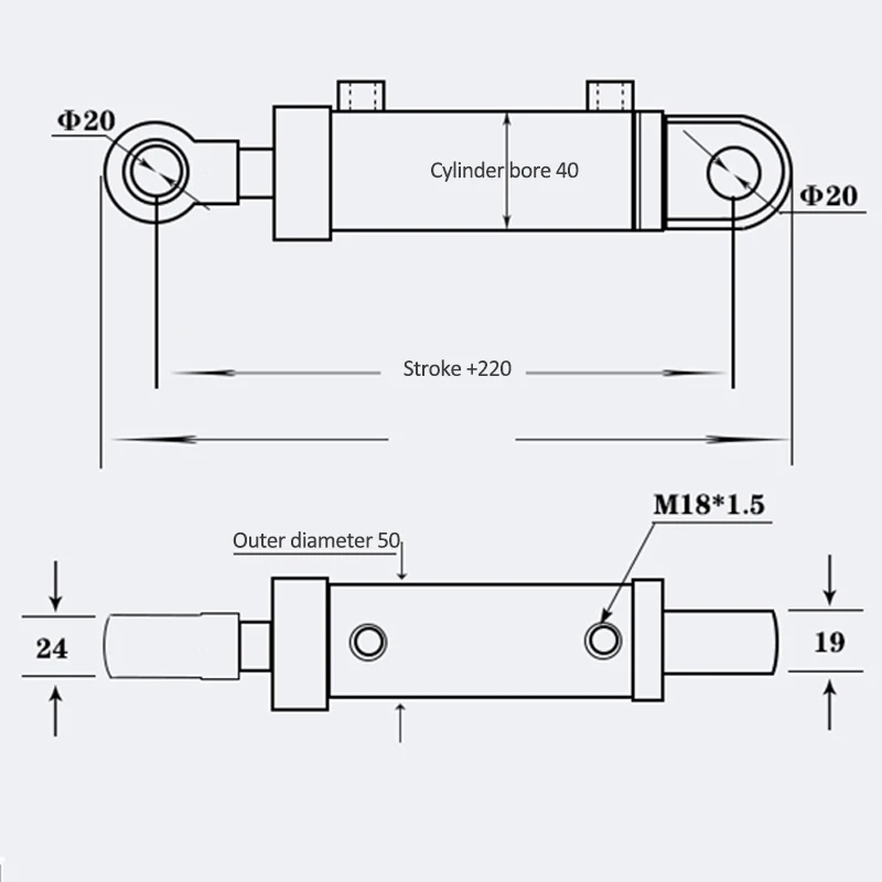 Hydraulic Cylinder Two-way Lift Top Telescopic 1 2 Ton Hydraulic Oil Top Hydraulic Pressure Top Accessories