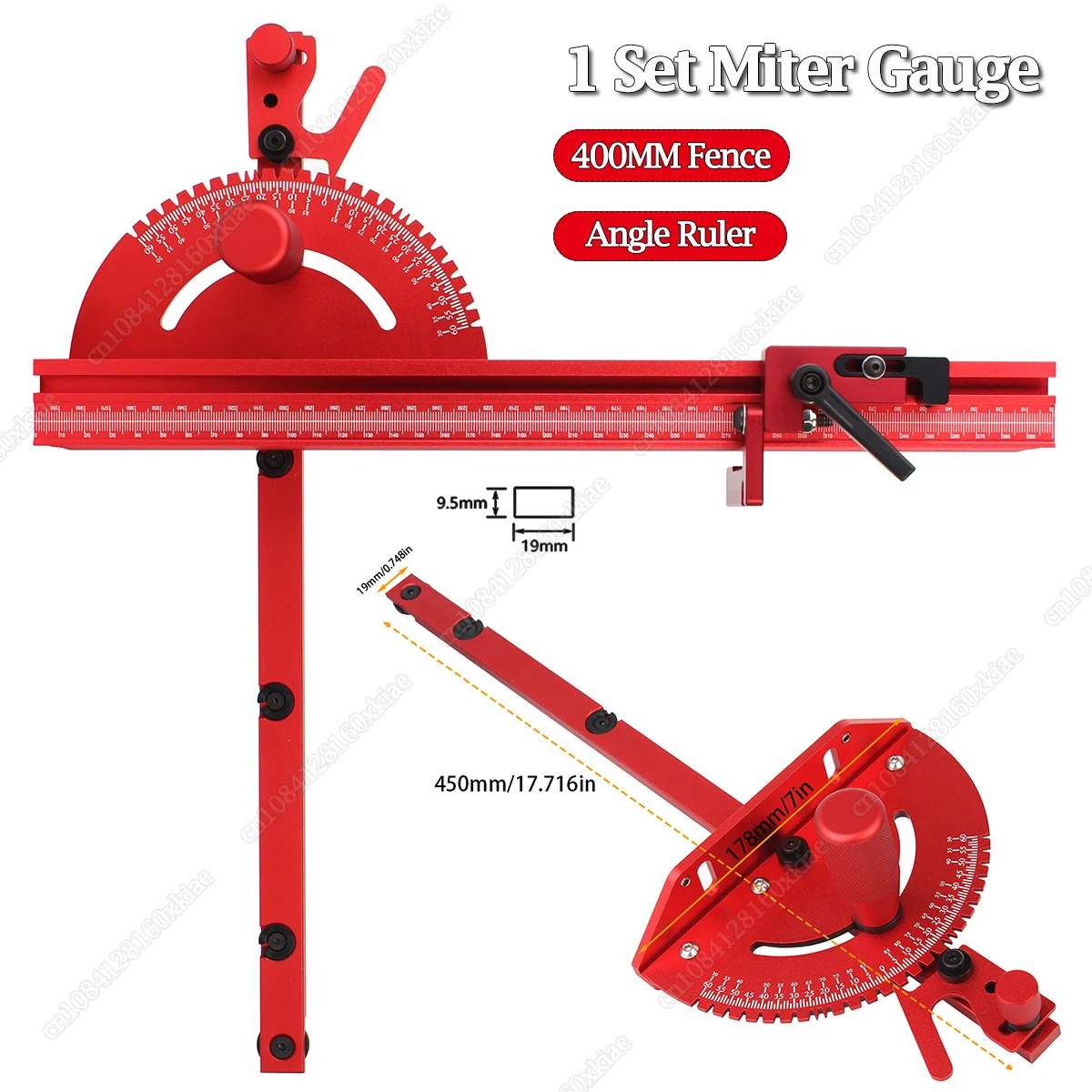 

1 Set Miter Gauge With Track Stop Sawing Assembly Angle Ruler + 400MM Fence For Table Saw Router Woodworking Bench Tools DIY