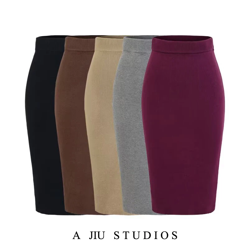 

Облегающая трикотажная юбка с высокой талией, женская модная осенняя сезонная универсальная сексуальная облегающая юбка средней длины