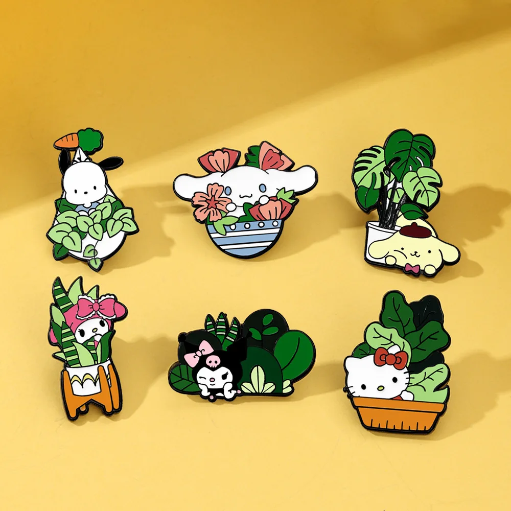 Sanrio Drop Oil Cartoon Brooch Japanese Cute Fresh Sweet Hello Kitty Kuromi Cinnamoroll My Melody Pudding Dog Clownfish
