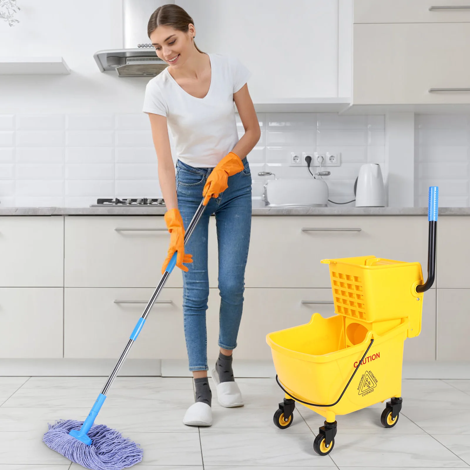 

24L Mop Water Squeezer Anti-Slip Plastic Bucket Mop Wringer Multifunction Hotel Cleaning Mop Bucket Floor Cleaning Tool