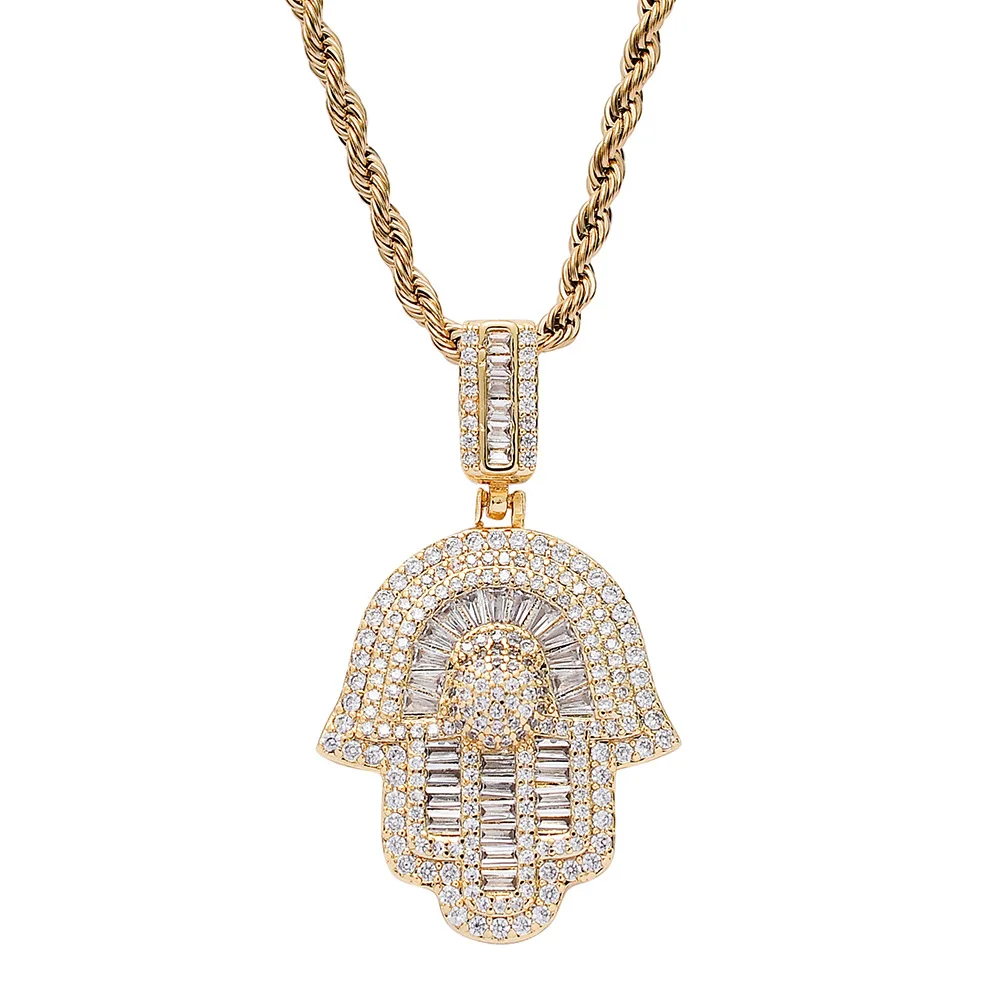 

Fatima's Hand Pendant, European and American Hip Hop Necklace Copper Inlaid Zircon Turquoise Necklace Fatima's Hand