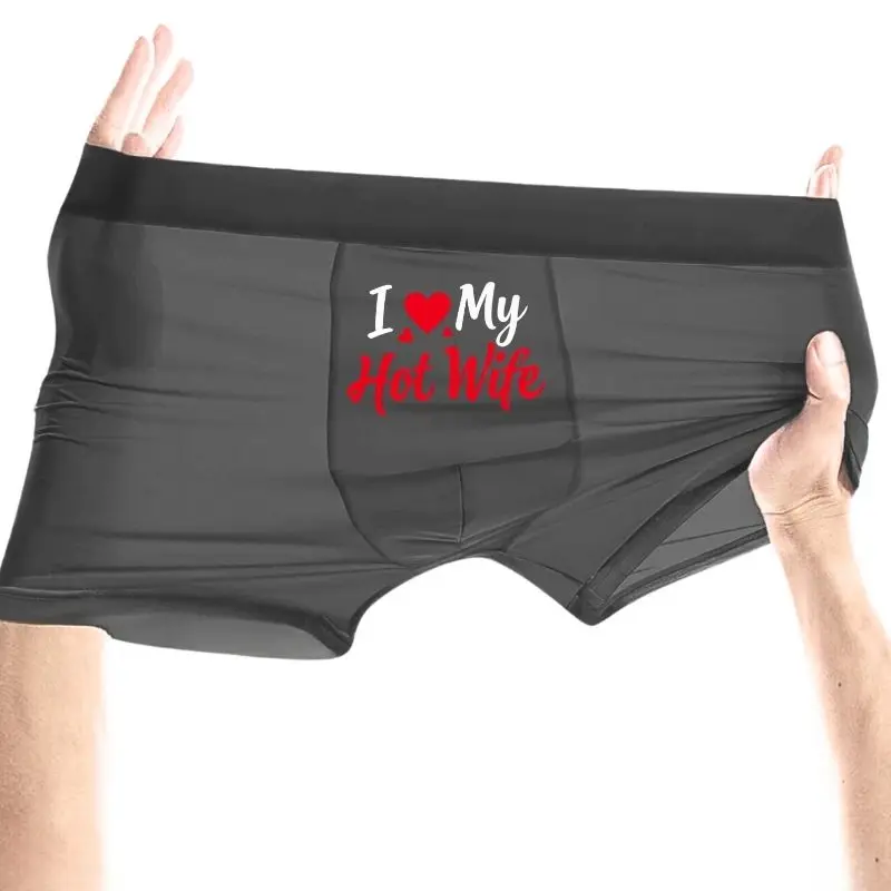 Herren-Unterhosen mit verspieltem Buchstaben-Print, Boxershorts, atmungsaktive Unterhosen mit „I LOVE My Hot Wife“-Prints, Boxershorts in Übergröße