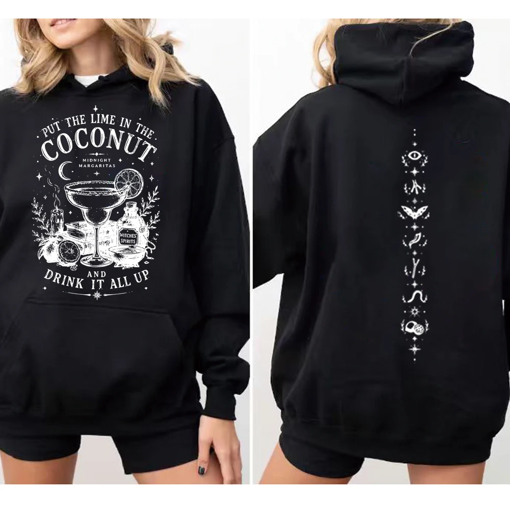 Halloween 2 Side Print Hoodie Practical Magic Midnight Margaritas Shirt Witchy Cocktail Goth Pullover Halloween Gothic Hoodies