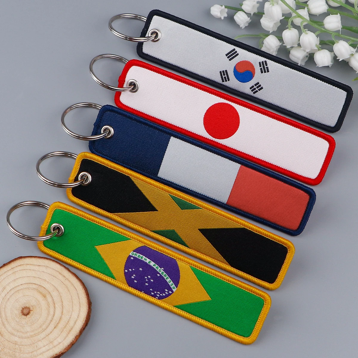 National Flags Embroidered Keys Cool Man Key Tags Keychain for Car Motorcycles Keyring Holder Accessories Gifts for Friends