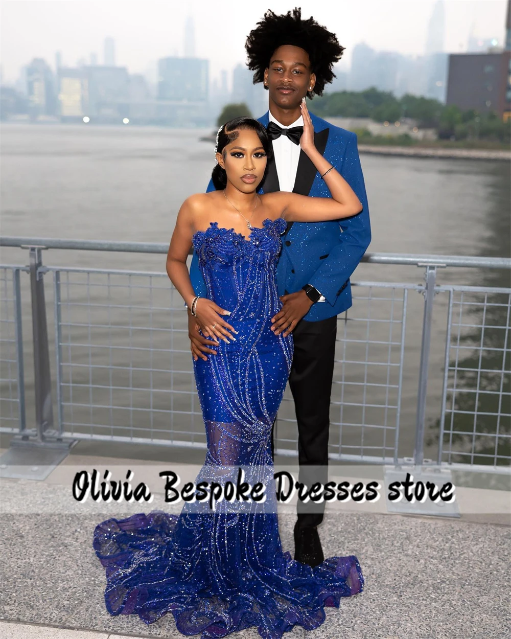 Luxury Blue Prom Dresses 2025 Sweetheart Sequin Beads Mermaid Party Gowns For Black Girls Maxi vestidos de graduación Customized
