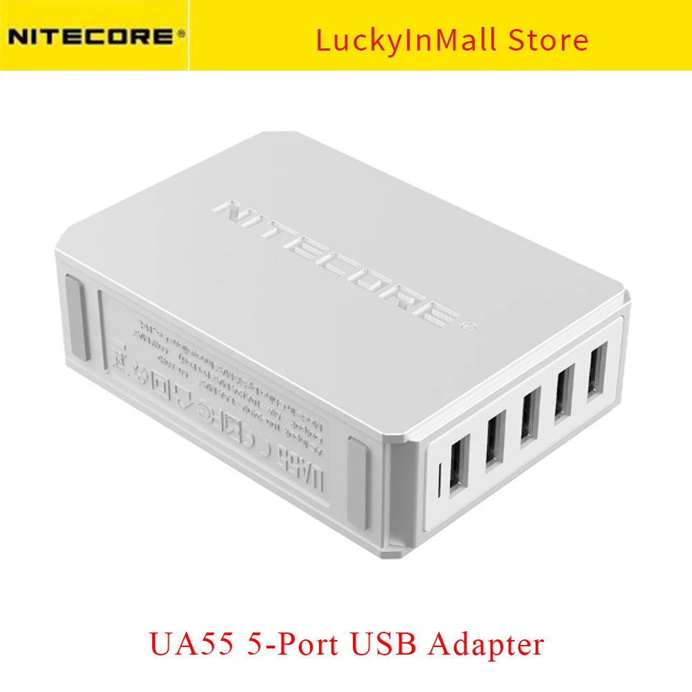 

NITECORE UA55 Multi-port USB Charging Adapter 50W High Speed USB Fasting Charging For 5 devices Phone Tablet, AC Power Cable