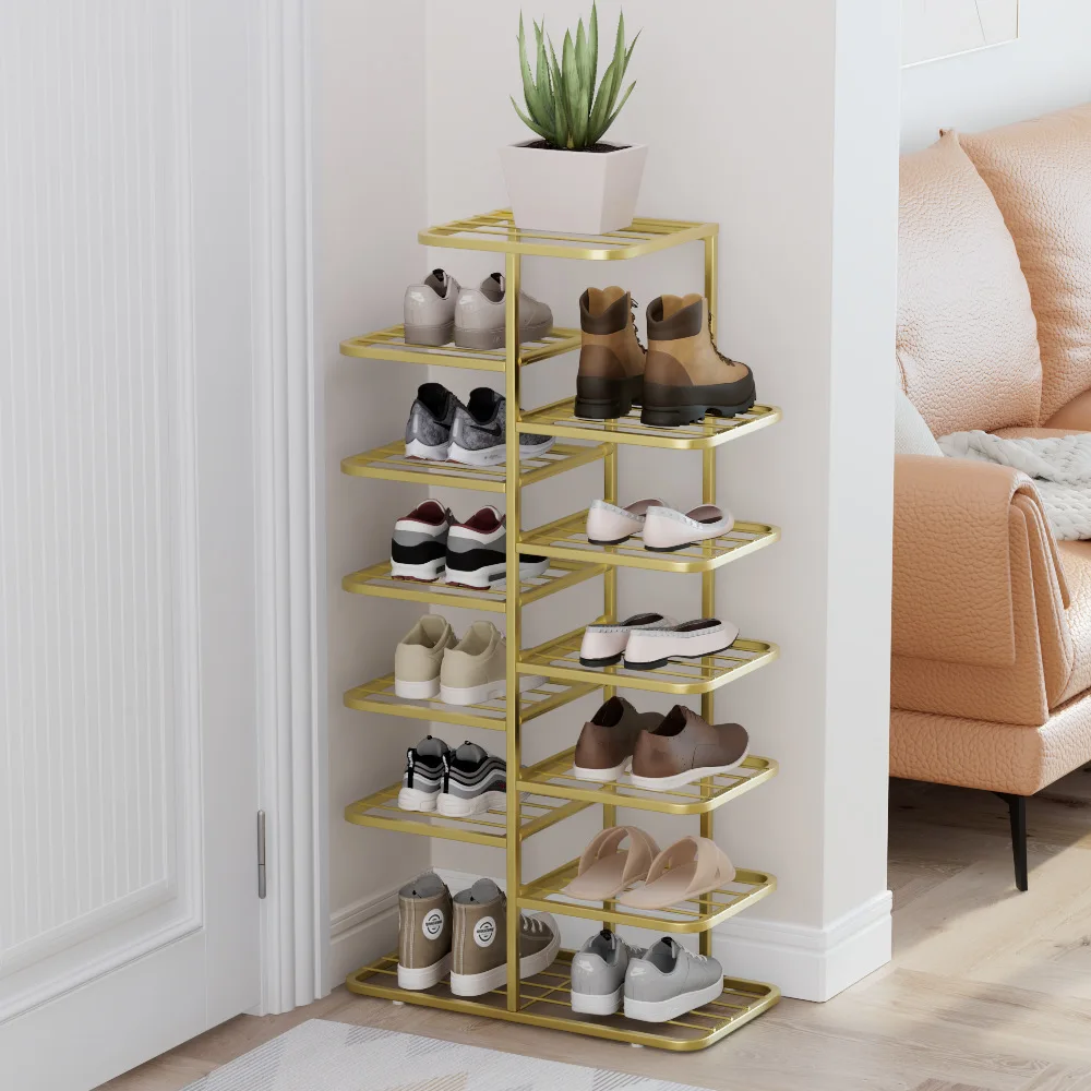 #Household Home Furniture Modern Minimalist Large-Capacity Interlaced Multi-Layer Iron Shoe Rack for Indoor Small Apartments