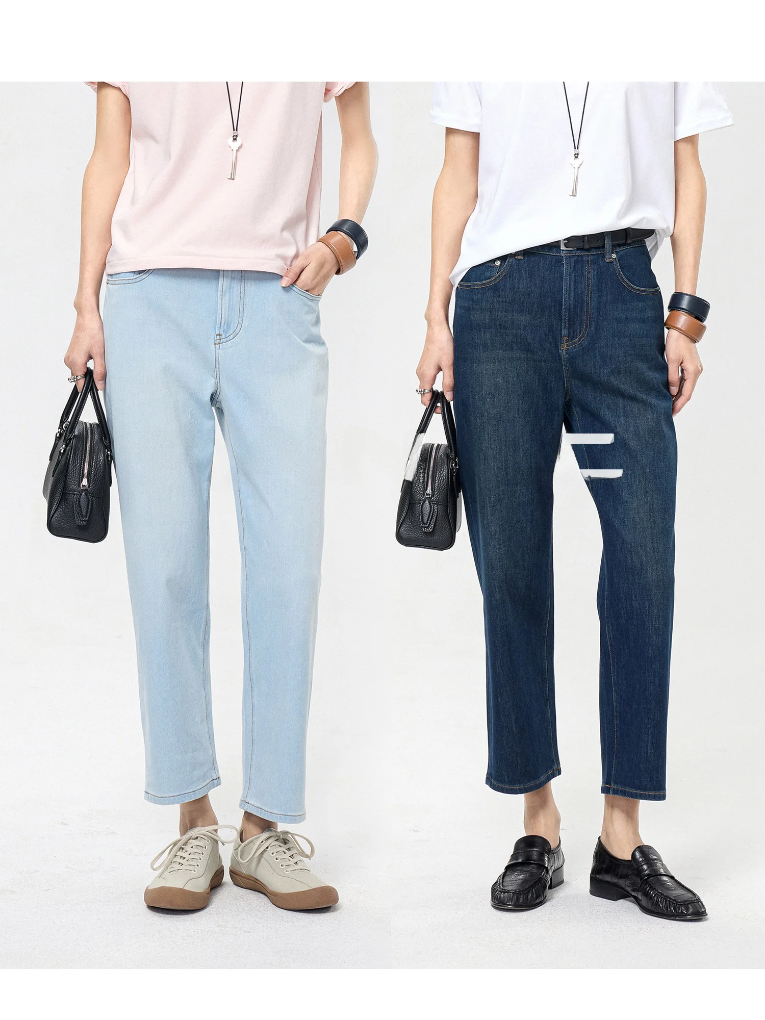 

Удобные джинсы с высокой талией, прямые, укороченные, из денима, с добавлением хлопка, модные, FANLE STUDIOS, женские