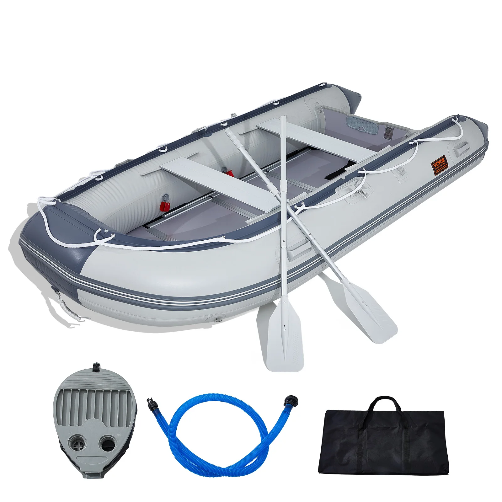 VEVOR Inflatable Dinghy Boat, 6-Person Transom Sport Tender Boat, with Marine Wood Floor and Adjustable Aluminum Bench, 1500 lbs