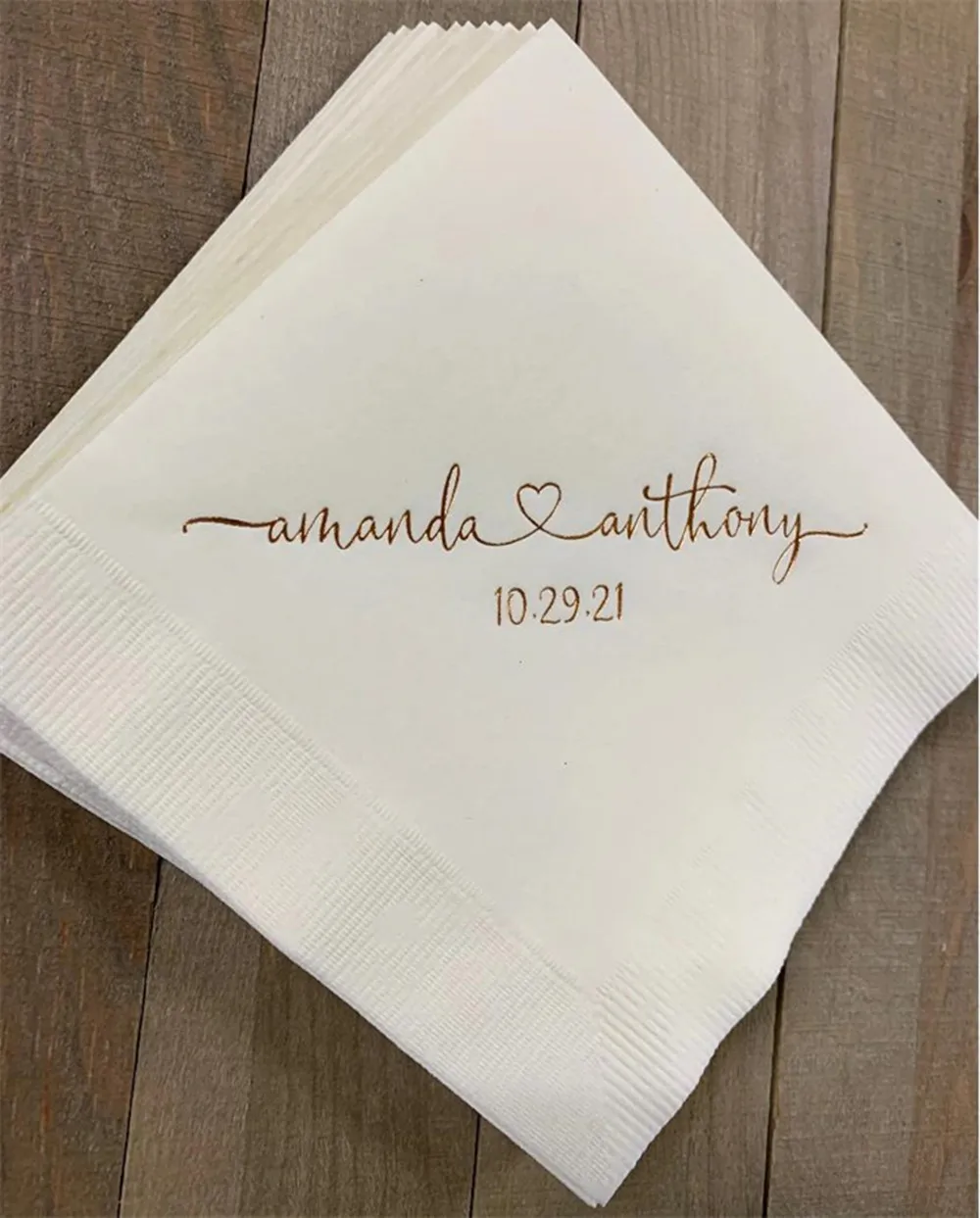 50PCS Personalized Wedding Napkins Personalized Heart Connected Monogram Wedding Napkins Custom Bar Napkins Reception