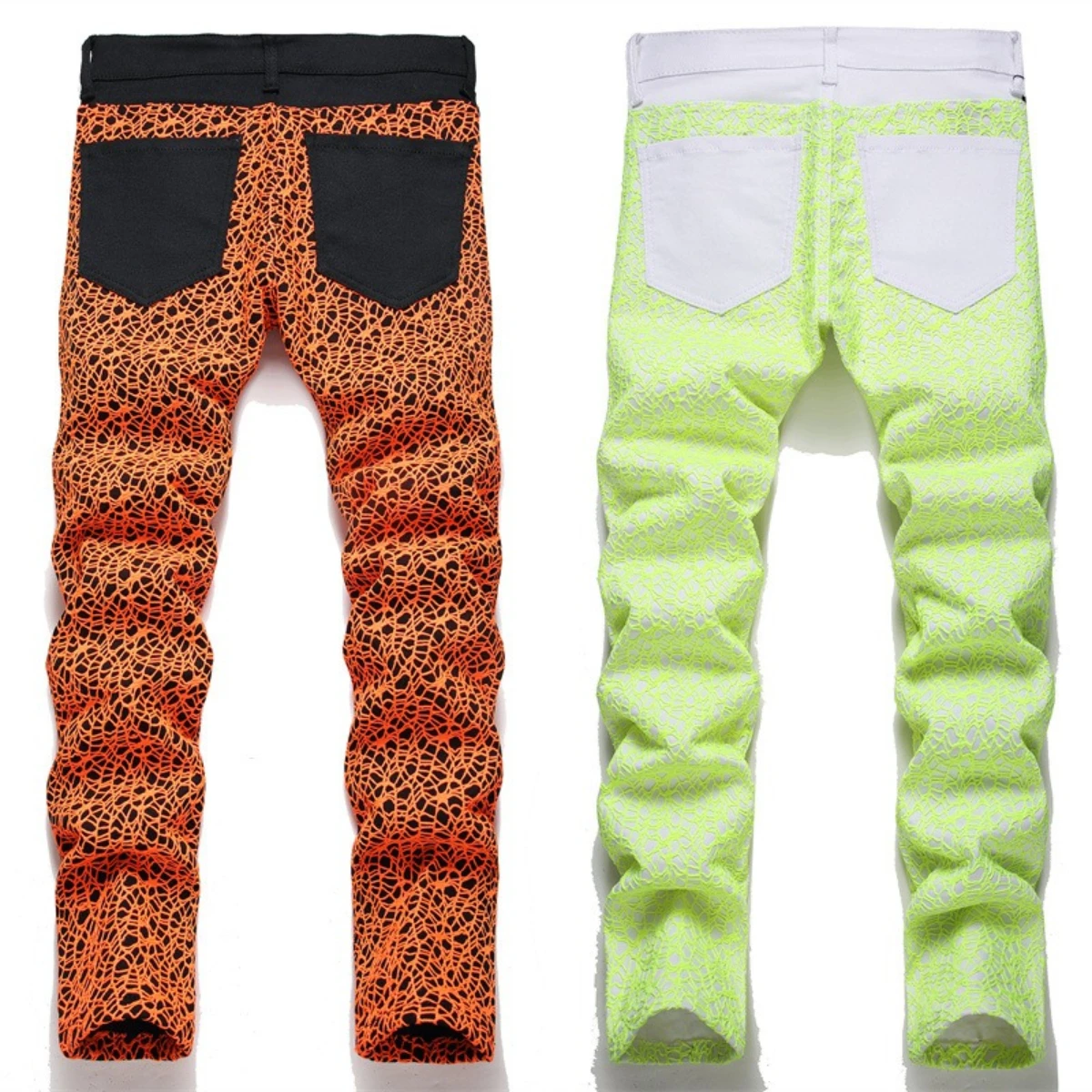 Leopard Pattern Spliced Jeans Men's Pants Badge Embroidery Star 3D Worn Out Zipper Slim Fit Versatile European American Trends 2