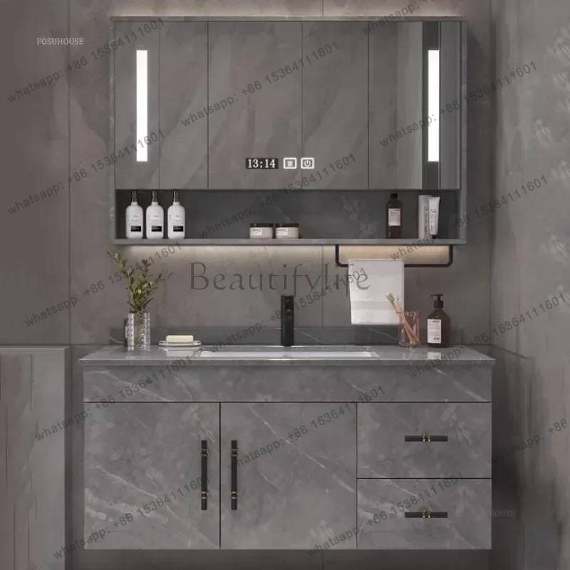 PG Light luxury slate bathroom cabinets combination Home Furniture solid wood modern simple bathroom wash basin cabinet set m s