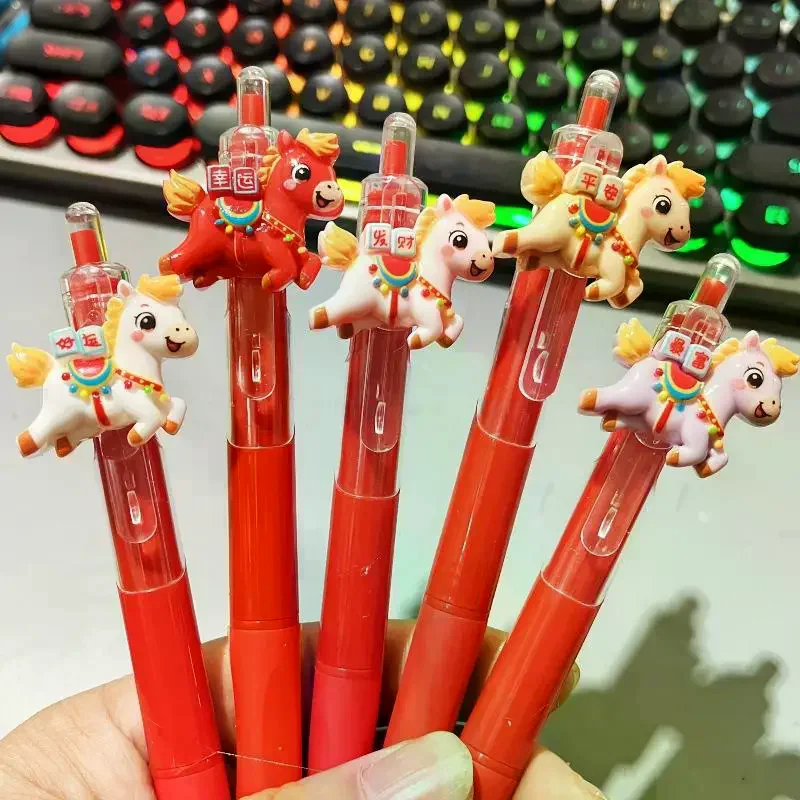 Bolígrafos creativos con forma de poni, bolígrafos neutros de 0,5mm con dibujos animados, papelería para estudiantes, útiles escolares, regalos para niños del año del caballo, 2/5 uds.