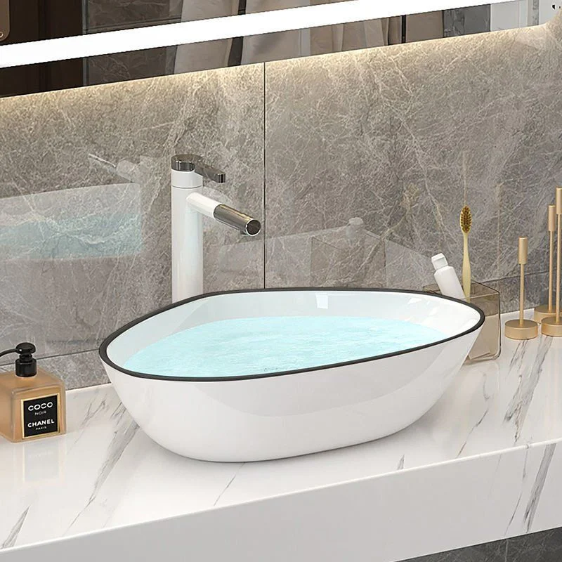 Imagem -05 - Bacia de Mesa Cerâmica Tamanho Pequeno Bacia Única Retangular Lavatório do Banheiro Vaso na Varanda Borda Preta